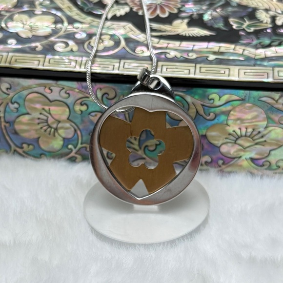 Silver and Gold  Stainless Steel Pendant with 925 Chain - Picture 6 of 11